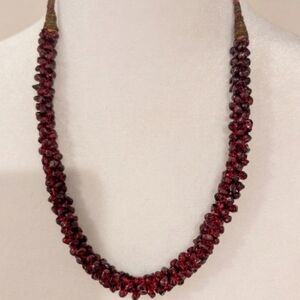 Vintage European Handmade Garnet Bead Necklace - Deep Red Women’s Jewelry .
